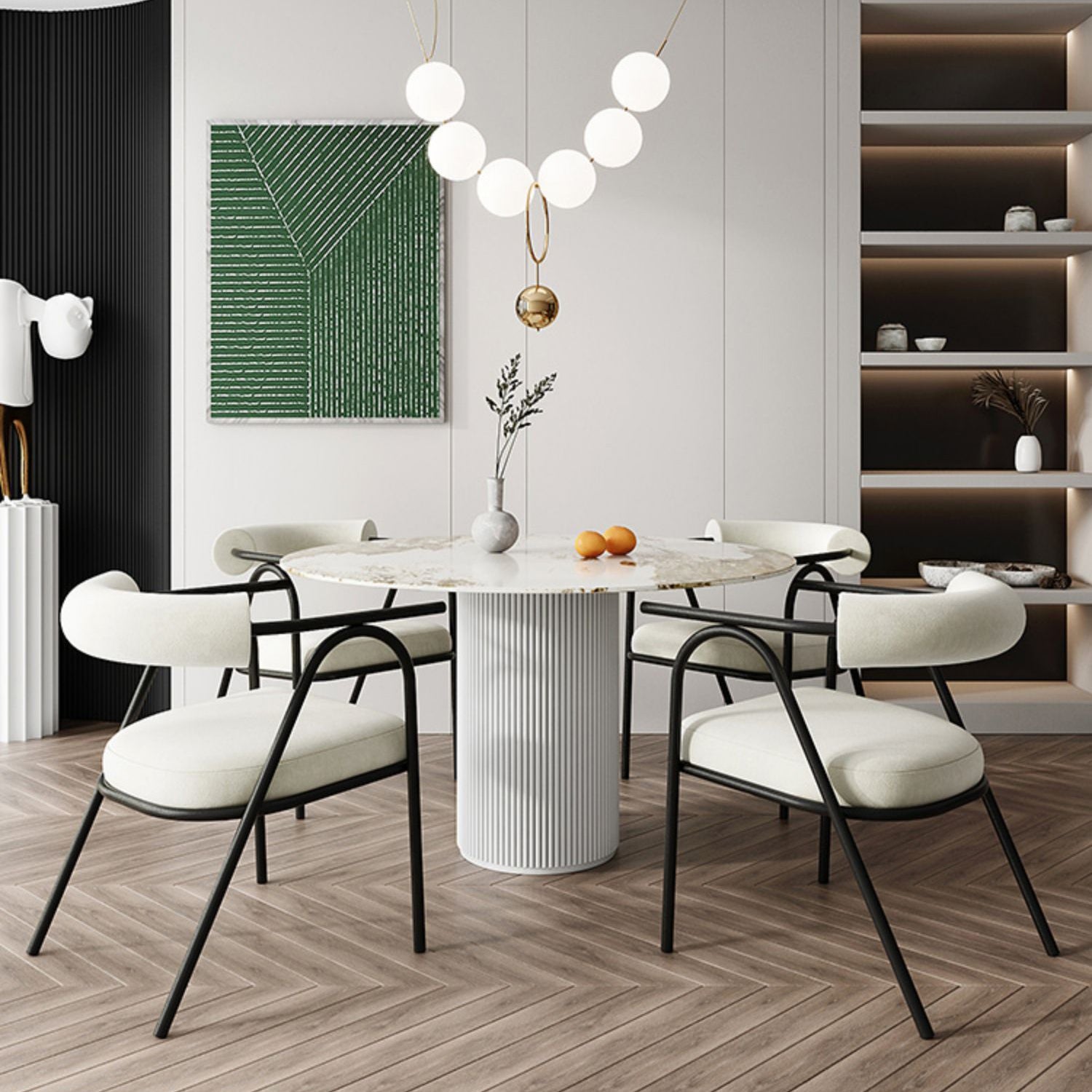 Modern 1/5 Pieces Dining Set Round Stone Dining Table for Dining Room