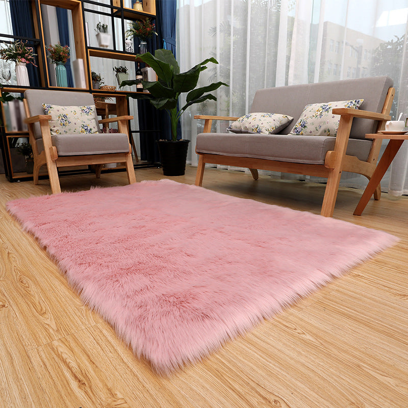 Solid Color Plush Soft Rug Rectangle Easy Care Loom Rug for Bedroom