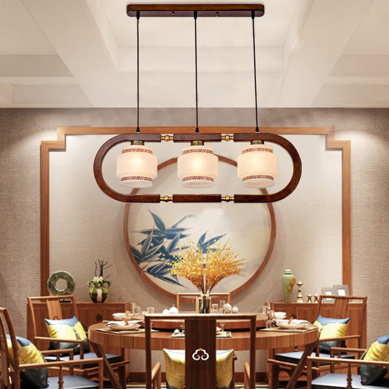 Modern Style Cylindrical Shape Island Lights White Glass Pendant Lights in Brown