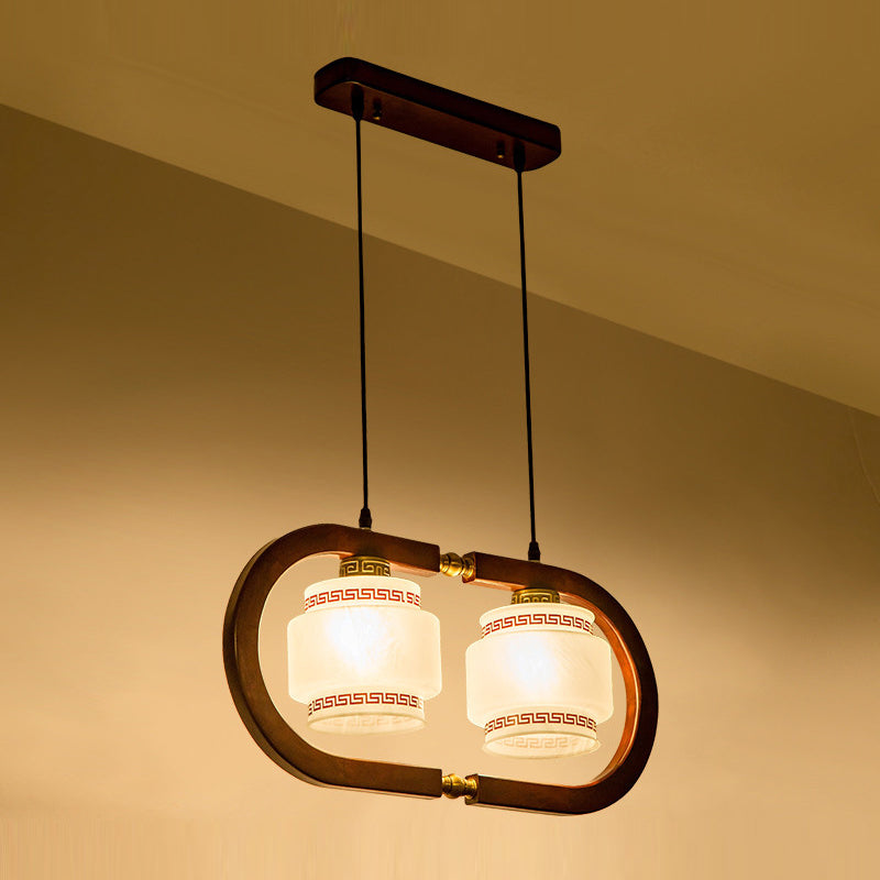 Modern Style Cylindrical Shape Island Lights White Glass Pendant Lights in Brown