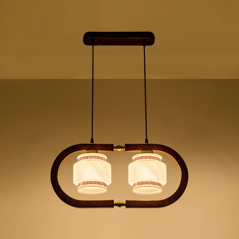 Modern Style Cylindrical Shape Island Lights White Glass Pendant Lights in Brown