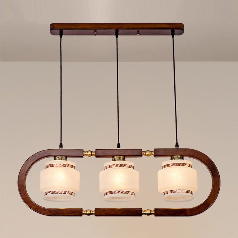 Modern Style Cylindrical Shape Island Lights White Glass Pendant Lights in Brown