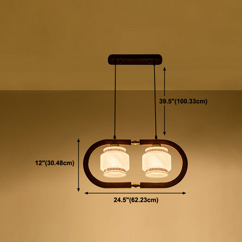 Modern Style Cylindrical Shape Island Lights White Glass Pendant Lights in Brown
