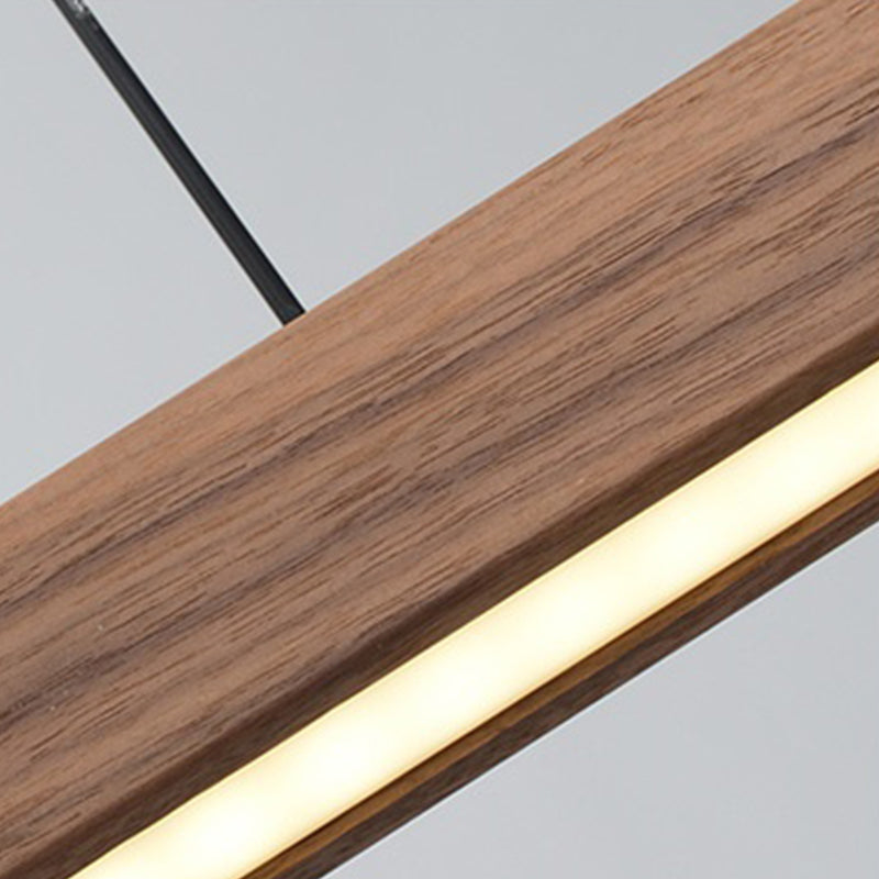Modern Wood Island Lamp Linear 1-Light Restaurant LED Pendant Light with Acrylic Shade