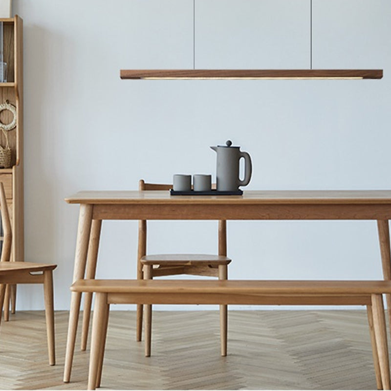 Modern Wood Island Lamp Linear 1-Light Restaurant LED Pendant Light with Acrylic Shade