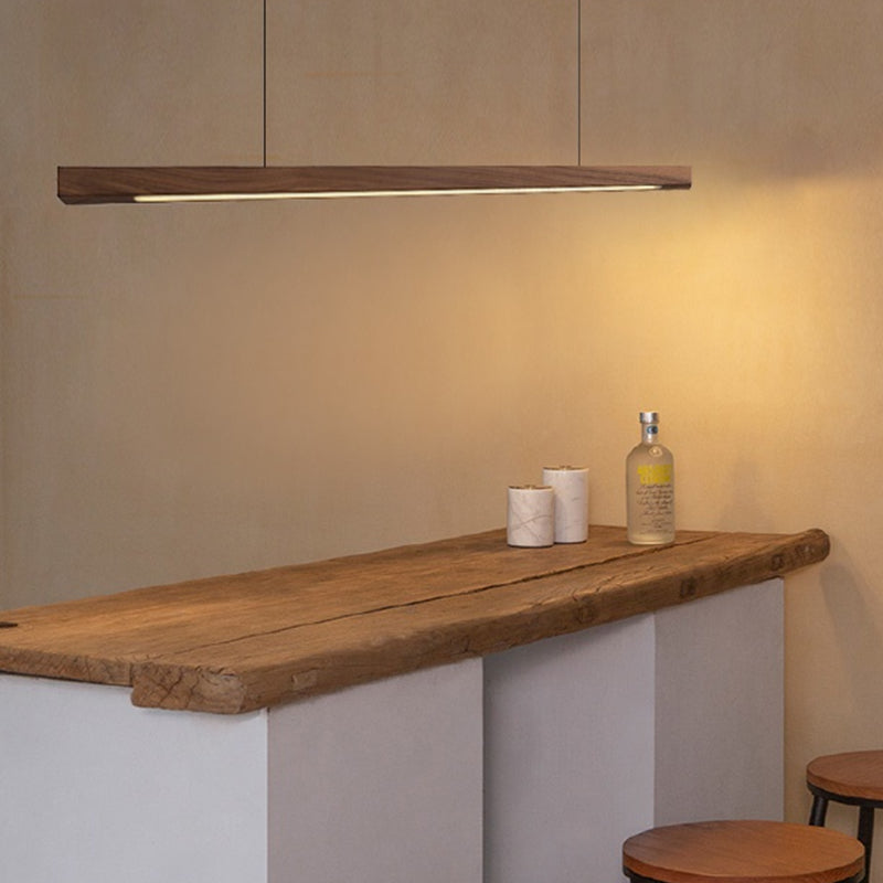 Modern Wood Island Lamp Linear 1-Light Restaurant LED Pendant Light with Acrylic Shade