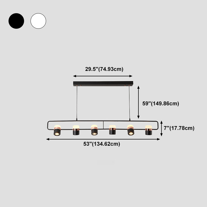 Modern Aluminum Track Light Cylinder Multi-Head Restaurant Hanging Lamp with Acrylic Shade