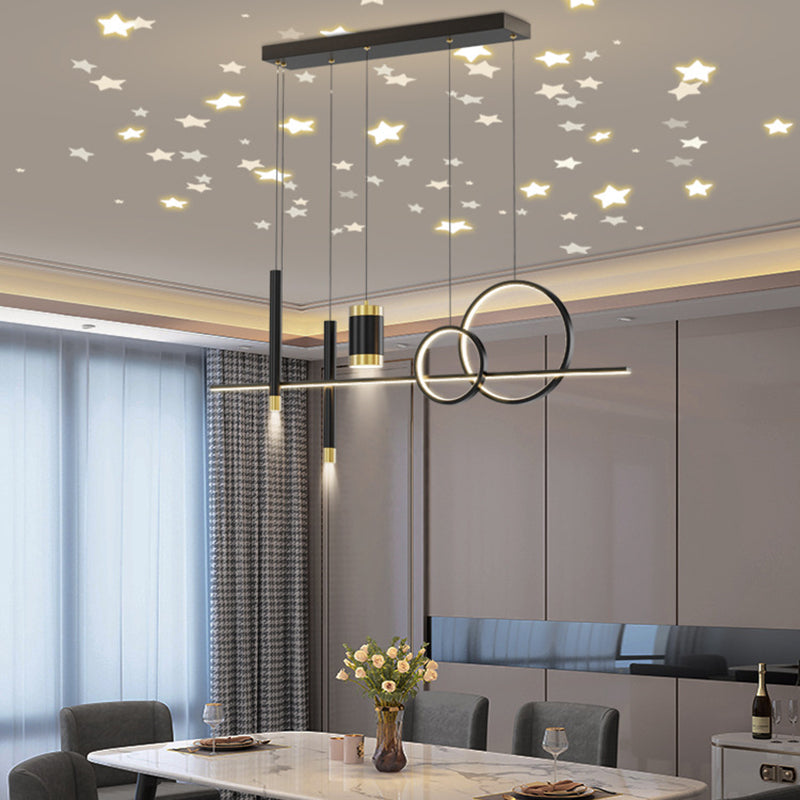 Black Metal Island Light Fixtures Modern Multi-Head Geometry Restaurant LED Hanging Lamps