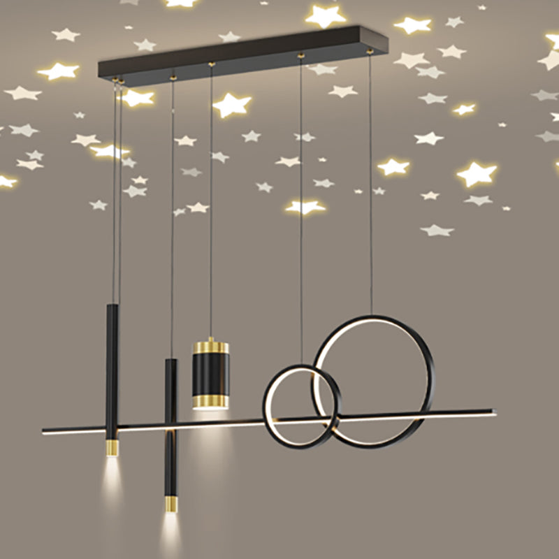 Black Metal Island Light Fixtures Modern Multi-Head Geometry Restaurant LED Hanging Lamps