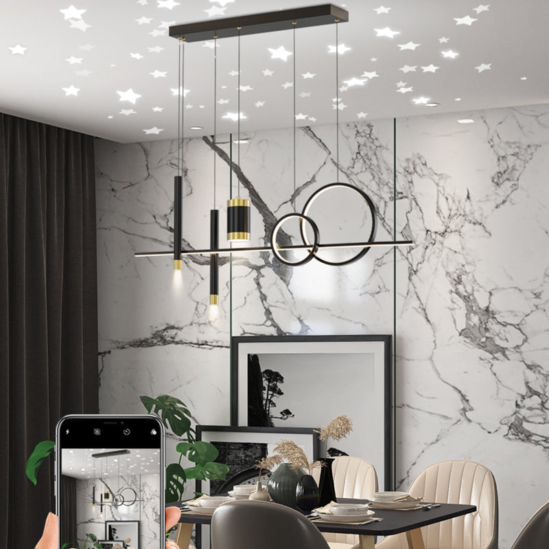 Black Metal Island Light Fixtures Modern Multi-Head Geometry Restaurant LED Hanging Lamps