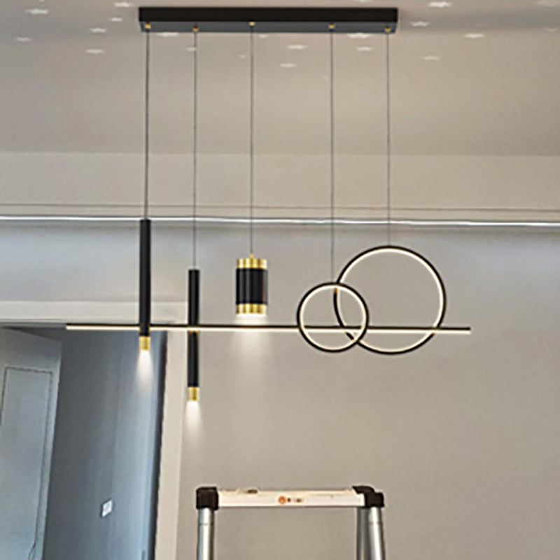 Black Metal Island Light Fixtures Modern Multi-Head Geometry Restaurant LED Hanging Lamps