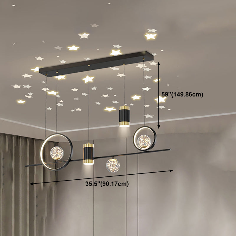 Black Metal Island Light Fixtures Modern Multi-Head Geometry Restaurant LED Hanging Lamps