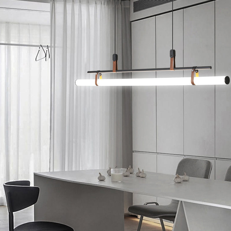 Modern Metal Island Lights Linear 1-Light Restaurant LED Hanging Lamp with Acrylic Shade