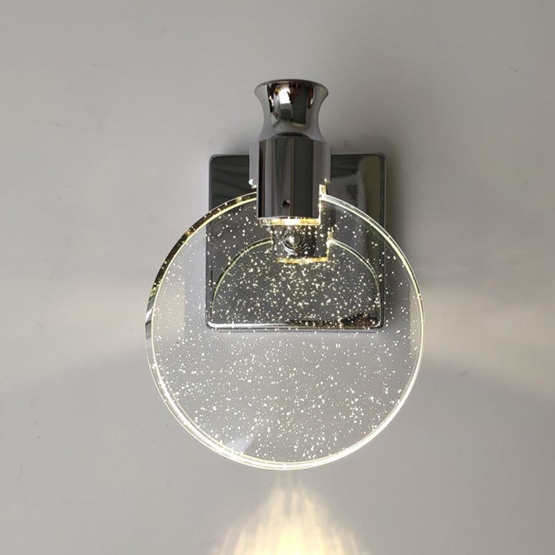 1 Light Round Vanity Wall Lights Modern Style Crystal Vanity Wall Sconce