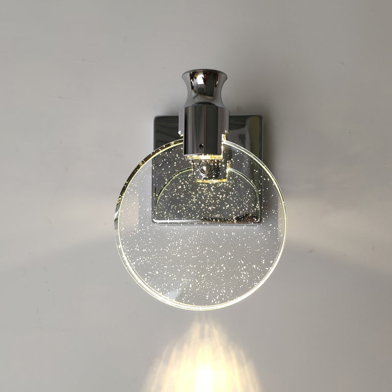 1 Light Round Vanity Wall Lights Modern Style Crystal Vanity Wall Sconce