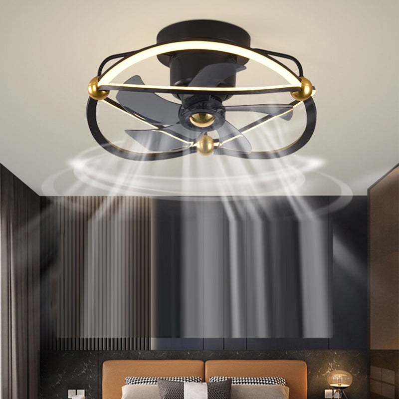 360-Degree Rotatable Fan Lamp Minimalist Metal Bedroom Semi Flush Mount Ceiling Light