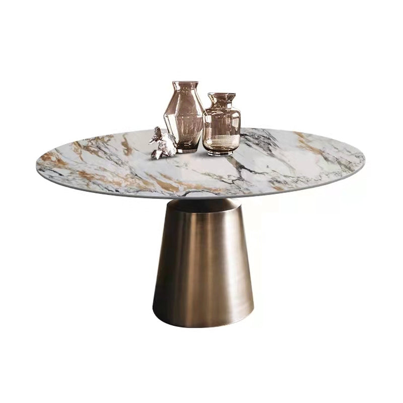 Glam Style Round Stone Top Dining Table Gold Base Dining Table for Living Room
