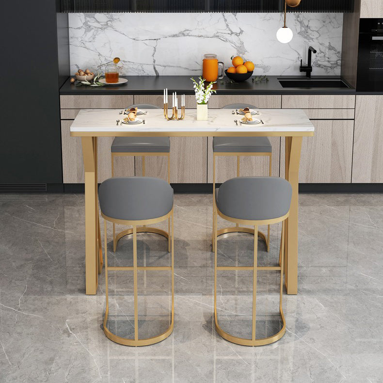 Glam Gold Steel Bar Dining Table with White Faux Marble Top Rectangle Indoor Bistro Table