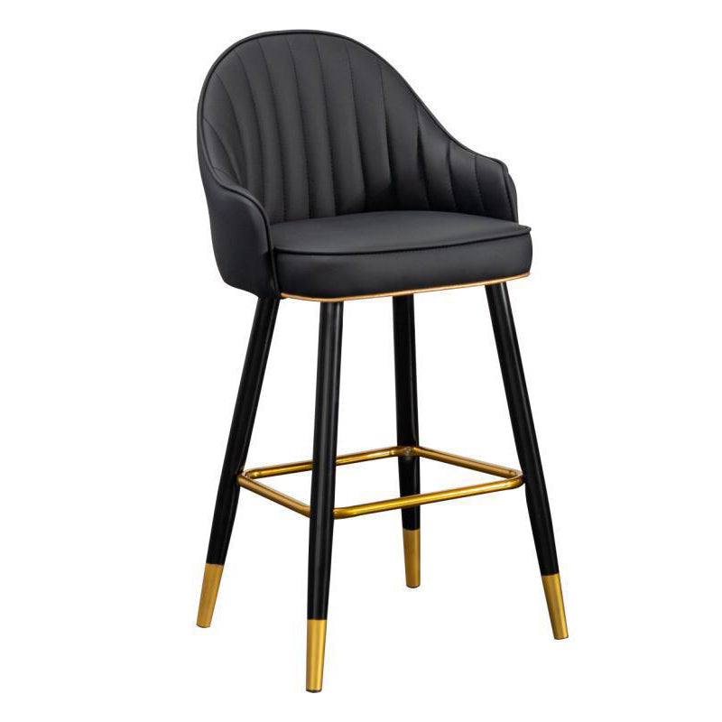 Scandinavian Living Room Armed Stool Matte Finish Leather Barstool