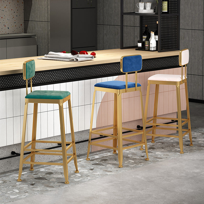 Glam Low Back Living Room Stool Matte Finish Velvet Counter Stool