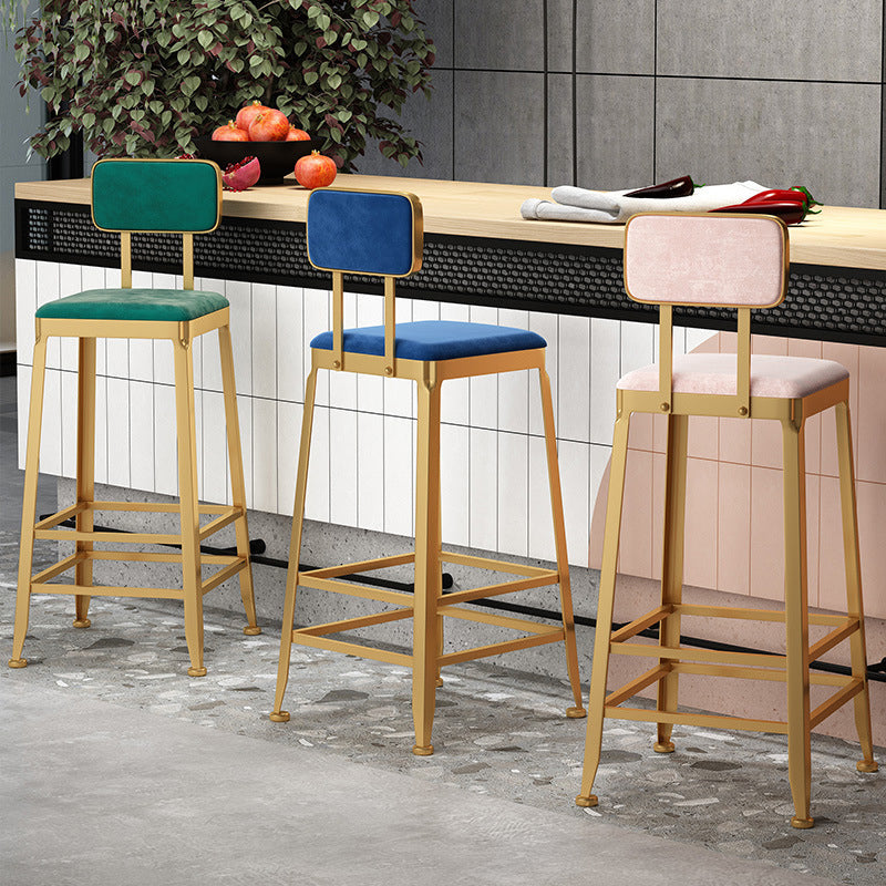 Glam Low Back Living Room Stool Matte Finish Velvet Counter Stool