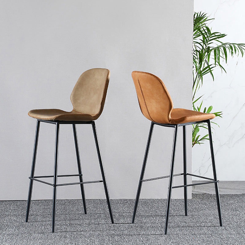 Scandinavian Matte Finish Leather Bar Stool Low Back Home Stool