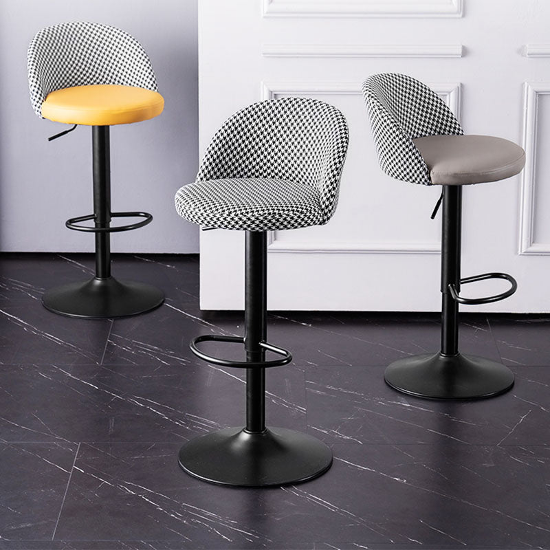 Contemporary Adjustable Height Footrest Barstool Matte Finish Upholstered Stool