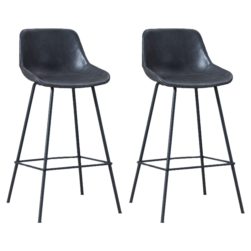 Contemporary Footrest Restaurant Stool Matte Finish Leather Barstool