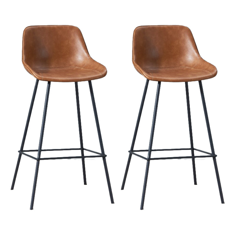 Contemporary Footrest Restaurant Stool Matte Finish Leather Barstool