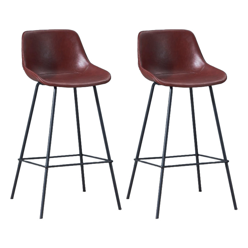 Contemporary Footrest Restaurant Stool Matte Finish Leather Barstool