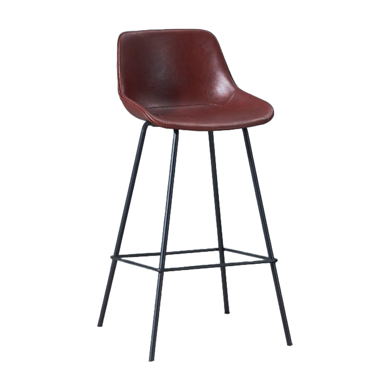 Contemporary Footrest Restaurant Stool Matte Finish Leather Barstool