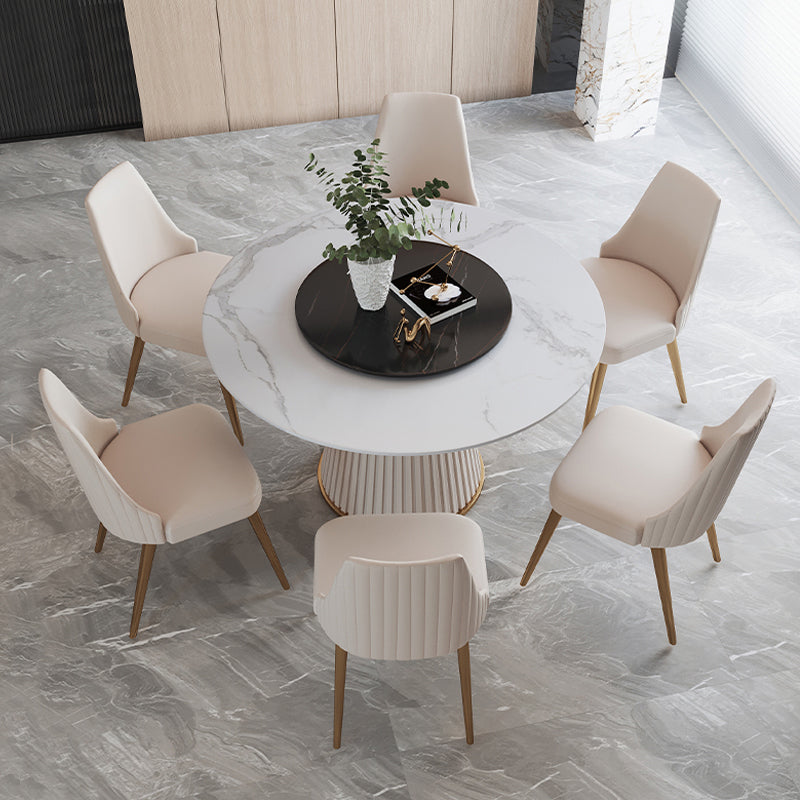 Glam 1/4/7 Pieces Round Dinette Set White Sintered Stone Dining Table Set with Turntable