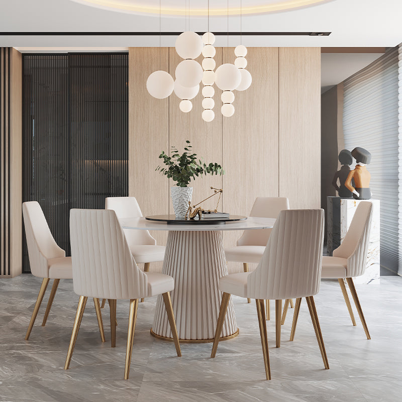 Glam 1/4/7 Pieces Round Dinette Set White Sintered Stone Dining Table Set with Turntable