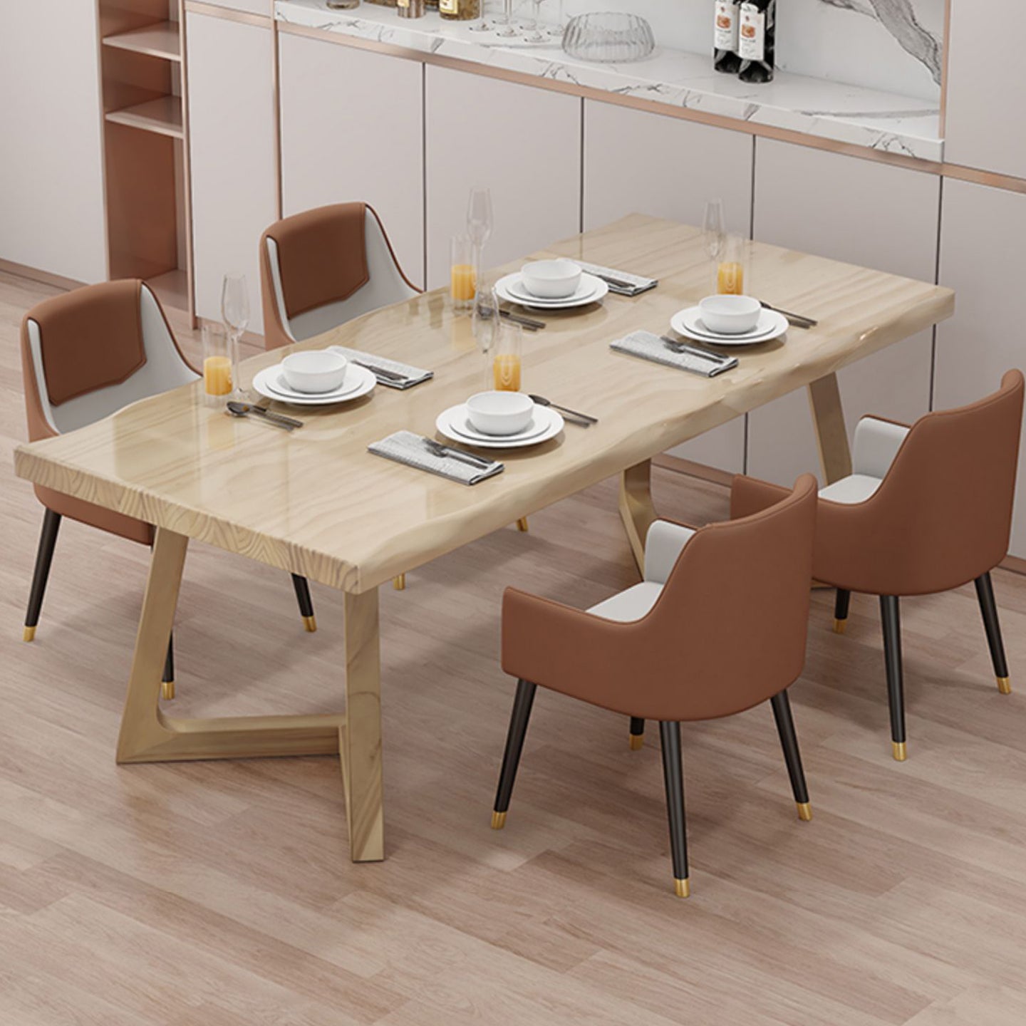 Modern 1/5/6 Pieces Dining Set Rectangle Pine Wood Dining Table for Dining Room