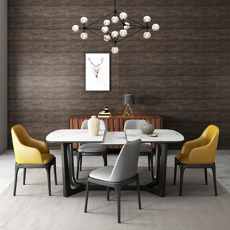 Modern 1/3/4/5 Pieces Scalable Dinette Set with Sintered Stone Black Wood Dining Table Set