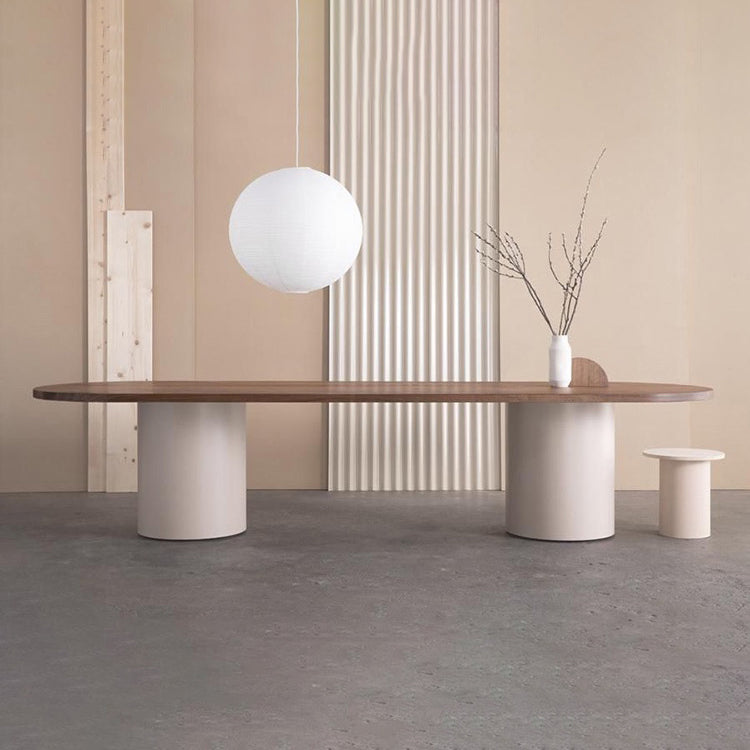 Modern Wood Top Oval Dinette Table Wood Two Base Dining Table