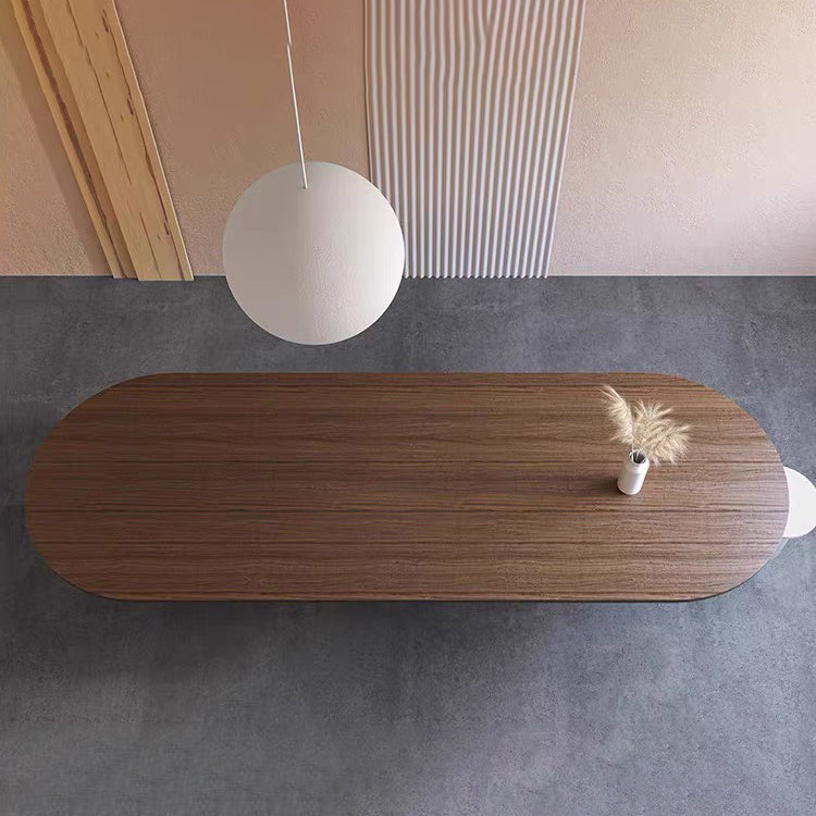 Modern Wood Top Oval Dinette Table Wood Two Base Dining Table