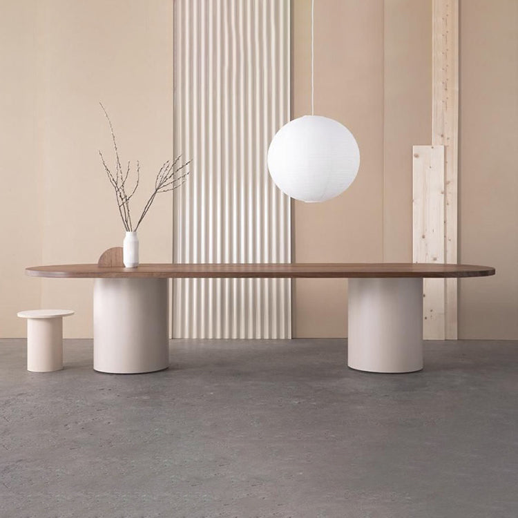 Modern Wood Top Oval Dinette Table Wood Two Base Dining Table