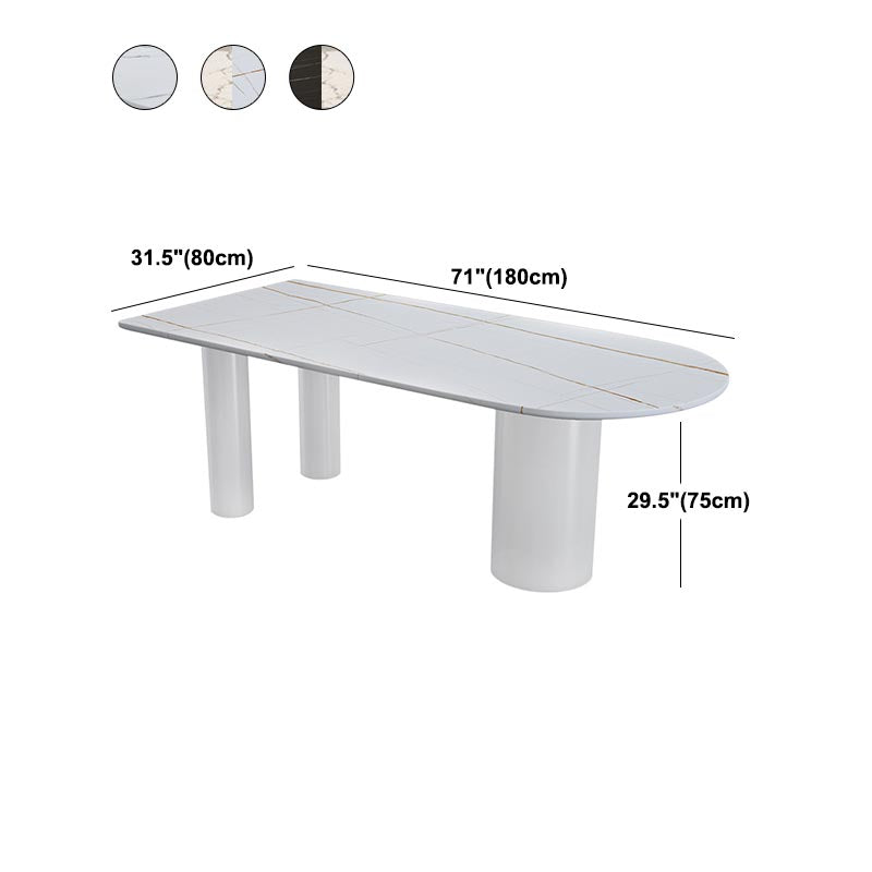 Modern Stone Top Table for Restaurant Oval Table with White Tripod Base