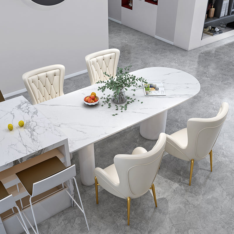 Oval White Base Dining Table Modern Stone Tripod Iron base Table