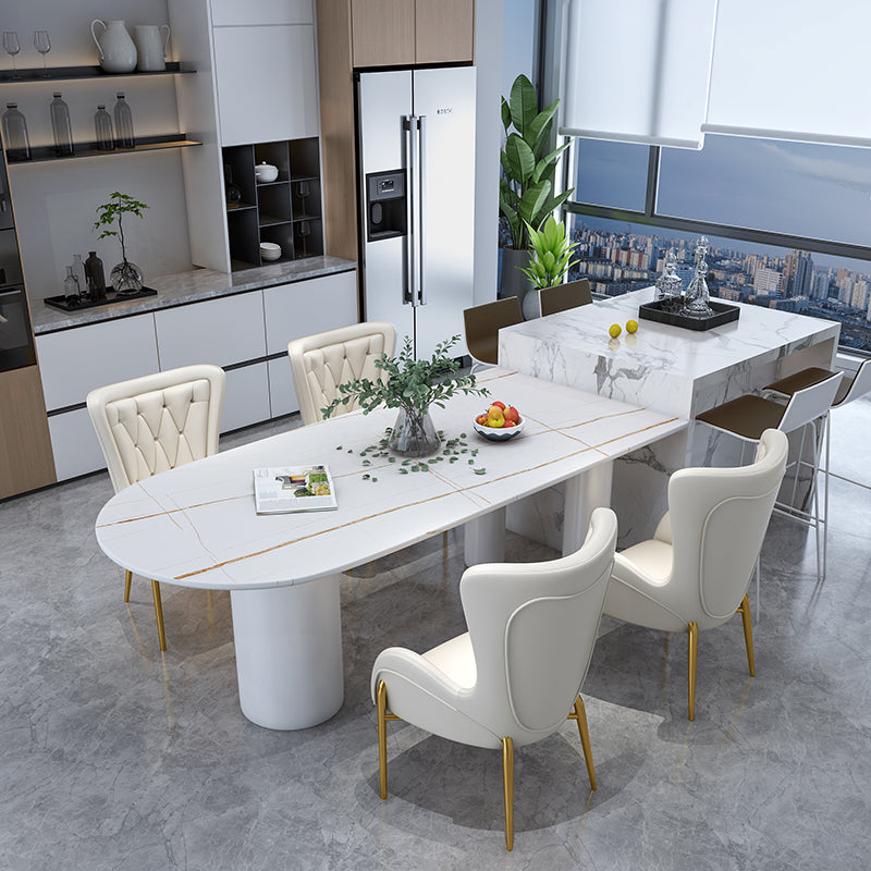 Oval White Base Dining Table Modern Stone Tripod Iron base Table
