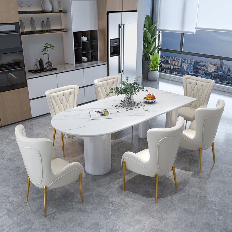 Oval White Base Dining Table Modern Stone Tripod Iron base Table