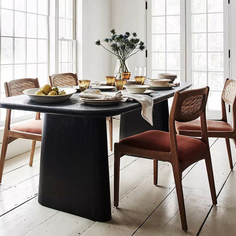 Contemporary Dining Table Natural Solid Wood Dining Table with Double Pedestal