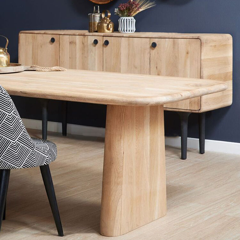 Contemporary Dining Table Natural Solid Wood Dining Table with Double Pedestal