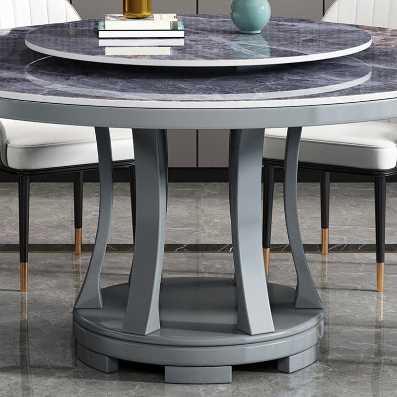 Table à manger ronde en pierre blanc-gris, meuble nordique à plateau tournant avec socle