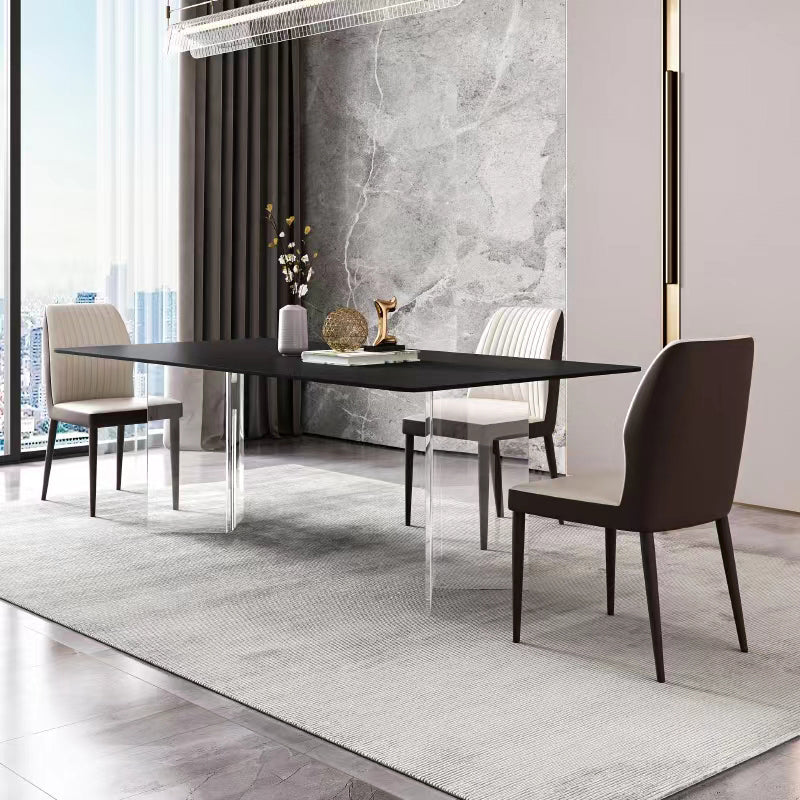 Rectangle Stone Top Dining Table Acrylic Base Modern Dining Table for Living Room
