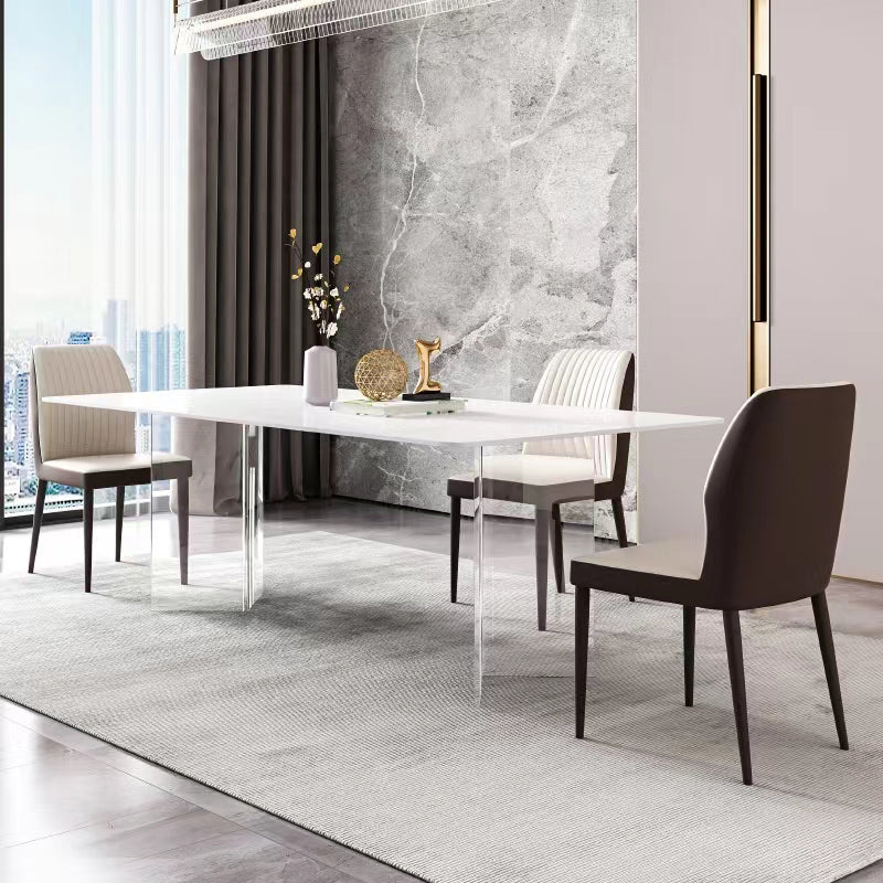 Rectangle Stone Top Dining Table Acrylic Base Modern Dining Table for Living Room