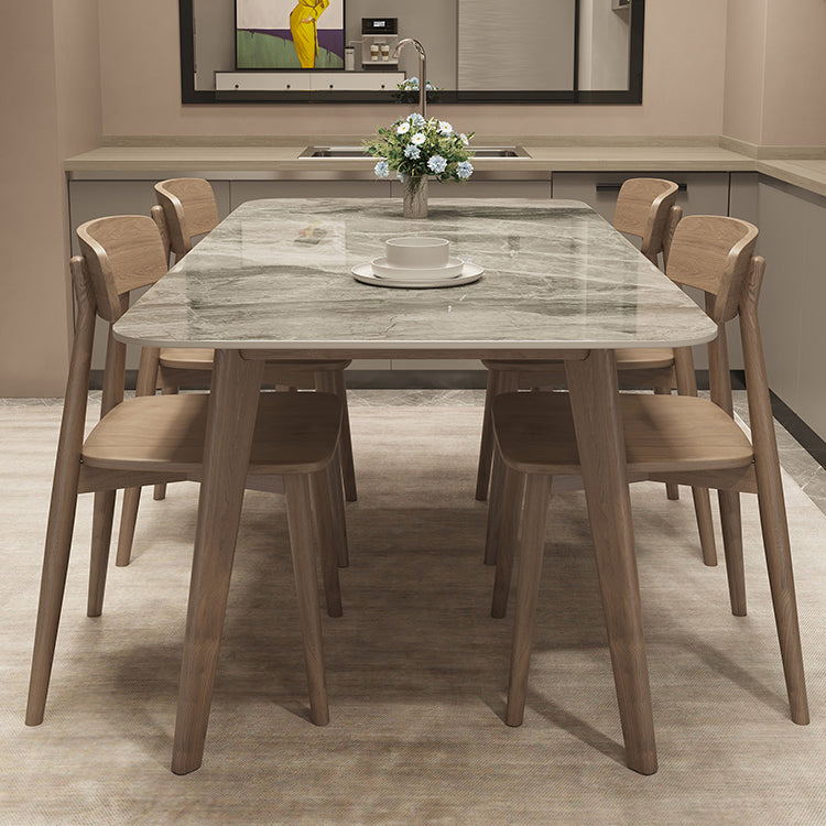 Medieval Modern Sintered Stone Top Dining Table Rectangle Table with Wooden 4 Legs