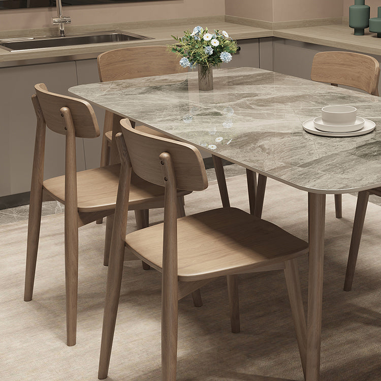 Medieval Modern Sintered Stone Top Dining Table Rectangle Table with Wooden 4 Legs