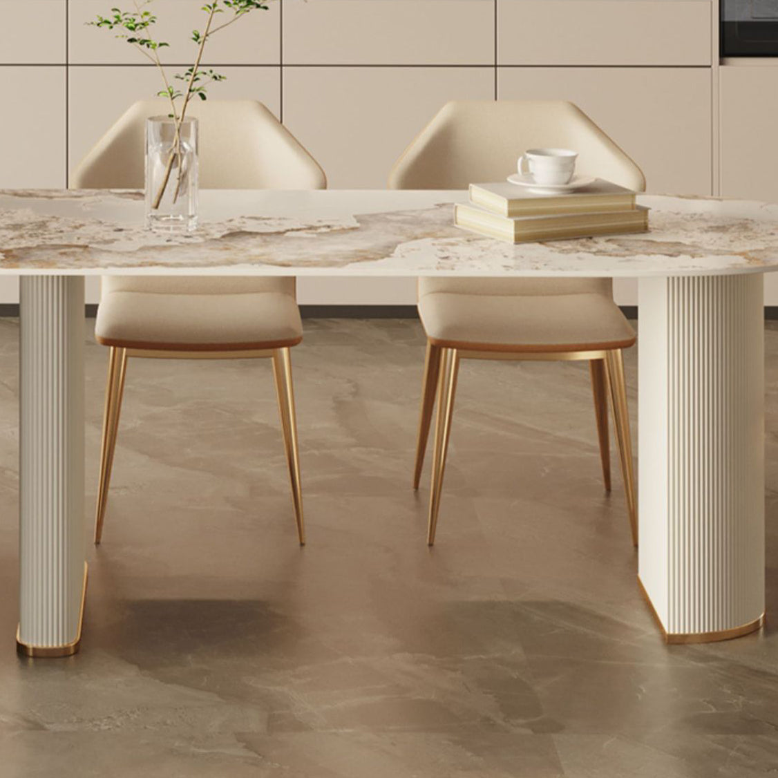 Stone Top Dining Table Contemporary Dining Table with Sled Base